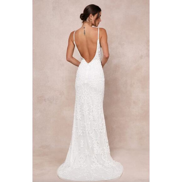 Lulus Everlasting Passion White Sequin Beaded Backless Maxi Dress Wedding S NWT - Picture 2 of 15